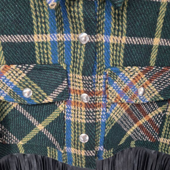 Blank NYC Green Plaid Crop Shacket with Fringe Jacket Women's Size Small FLAWED - Picture 6 of 11